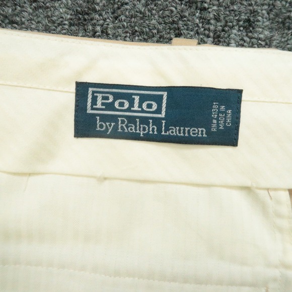 VINTAGE Polo Ralph Lauren Pants Men 42x30 Khaki Tan Silk Cotton Pleated Cuffed - Picture 3 of 10